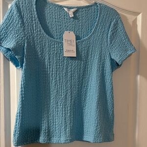 Time and Tru Women's Sky Blue Textured Short Sleeve Top